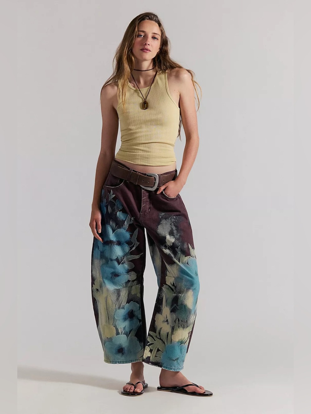 NWT FREE PEOPLE WE THE FREE Good Luck Printed Barrel Jeans | Washed Floral $148 - Picture 6 of 10